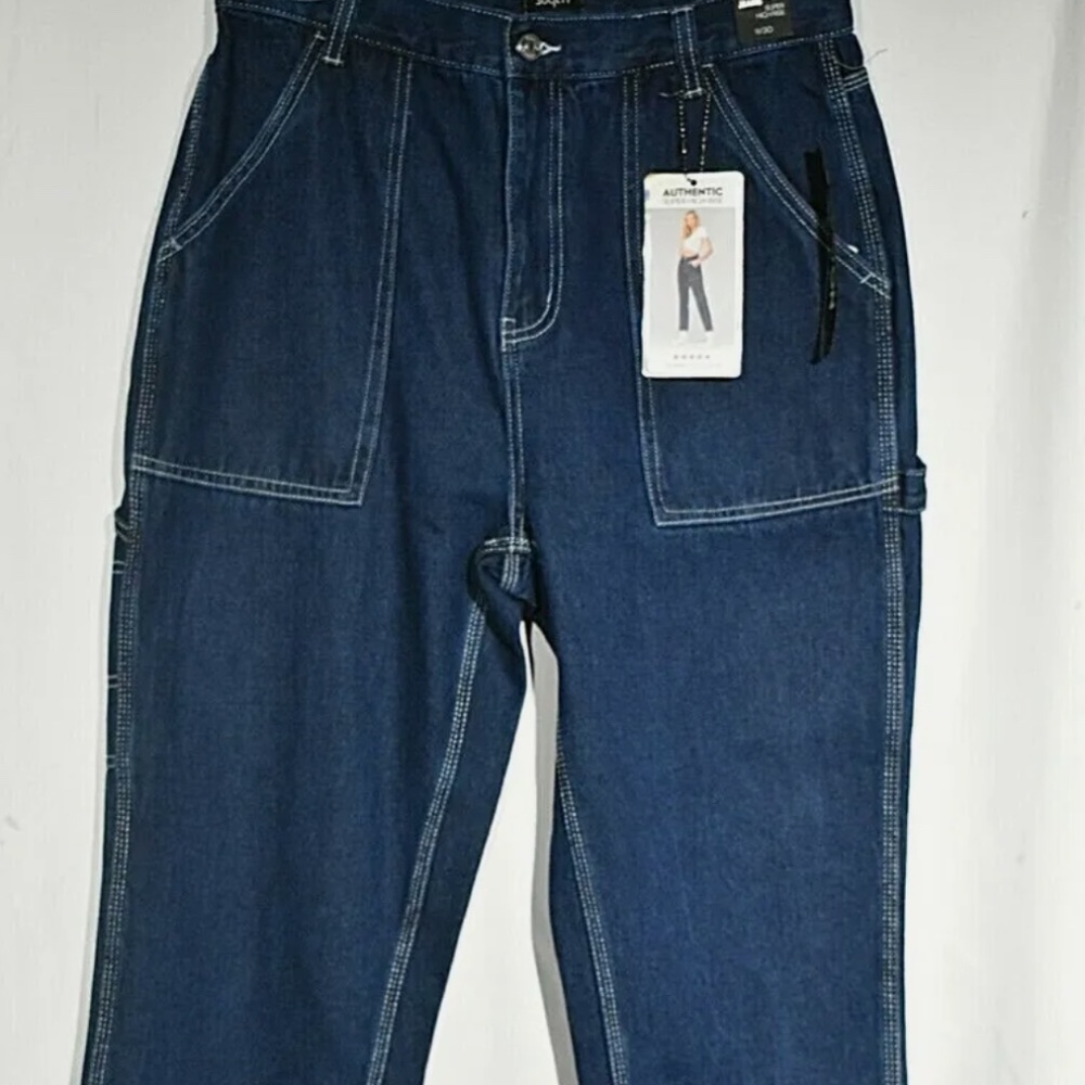 simple society dark wash cargo jeans